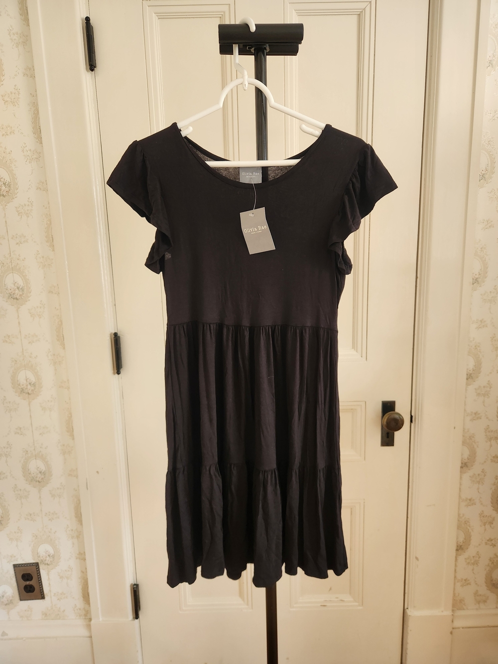 Olivia Rae Black Midi Dress with Ruffle Sleeves
